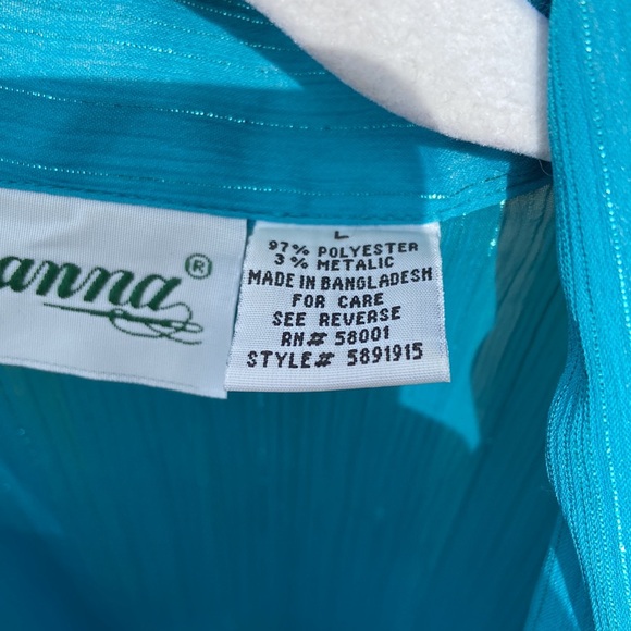 Women’s 80’s Vintage Turquoise w/Silver pinstriped button down Sz L, EUC, Pretty - Picture 6 of 12